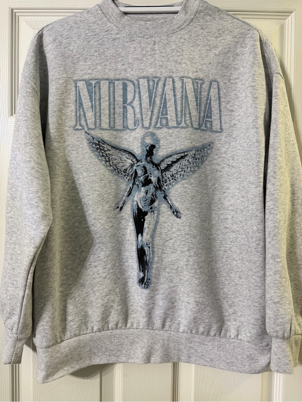 H&M Light Gray Crewneck Sweatshirt with Blue Nirvana Graphic
